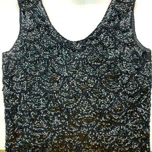 Vtg 50s Black Sequin Beaded 100% Wool Sleeveless Blouse Dressy Top Hong Kong 40